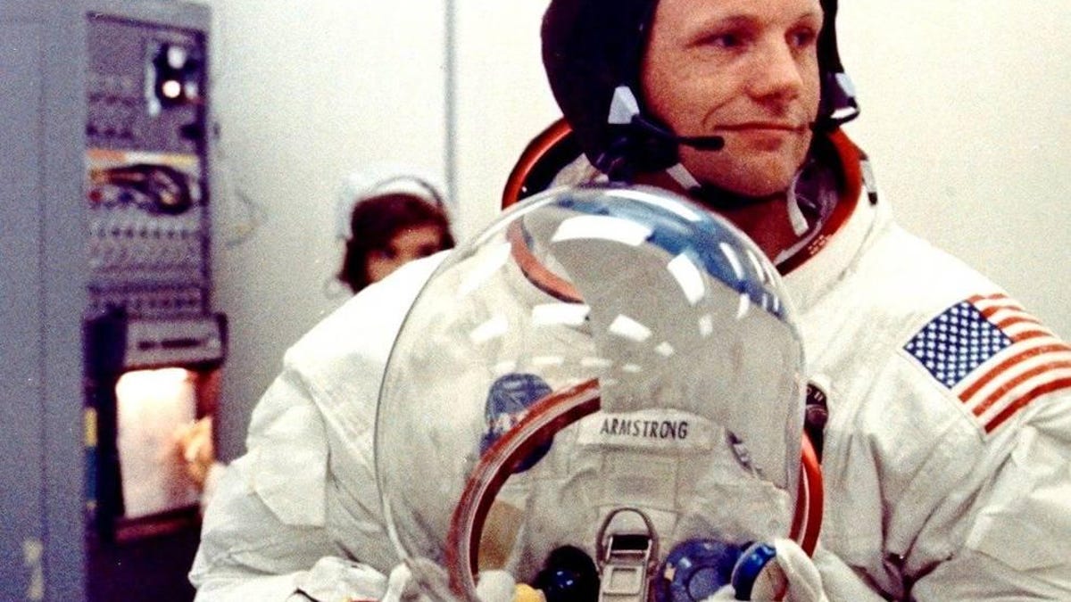 Neil Armstrong suits up on the morning of July 16, 1969.