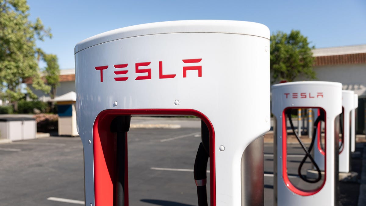Tesla supercharger stations let Tesla drivers charge their electric vehicles.