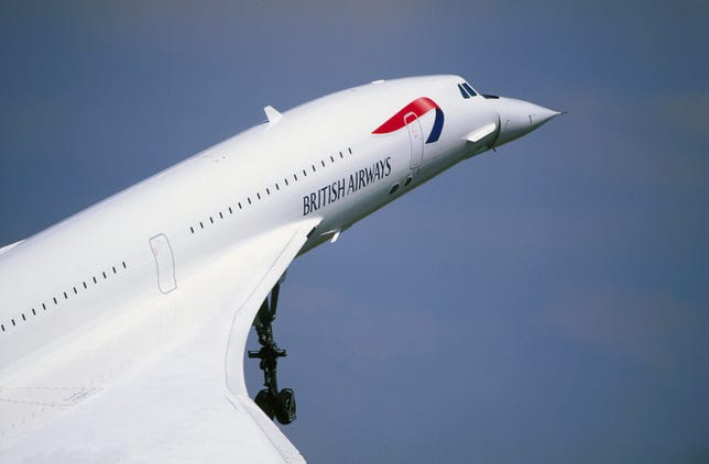 The Concorde aircraft flying upward during takeoff