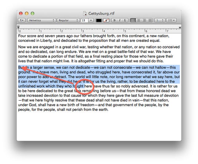 Text selection in OS X