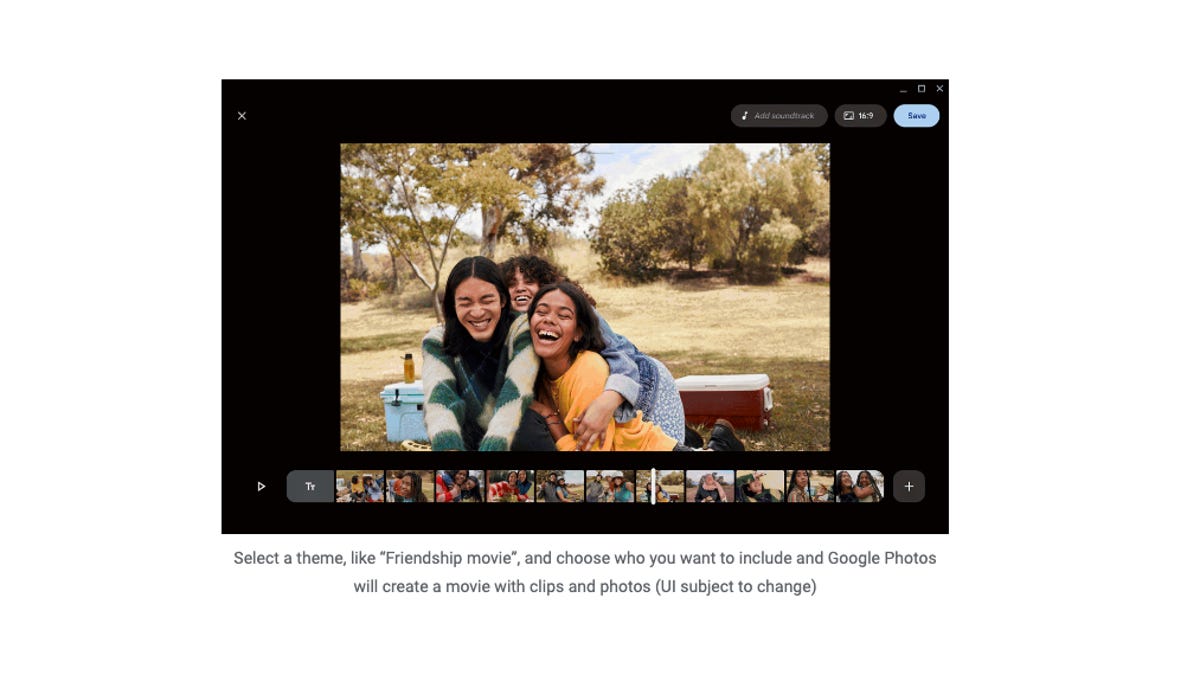 A screengrab of the new Google Photos video editing feature on Chromebooks