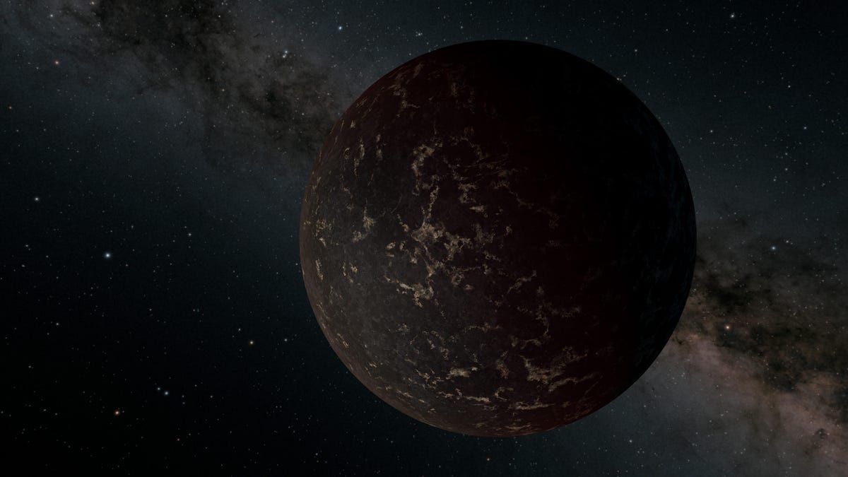 A dark exoplanet amid the void of space.