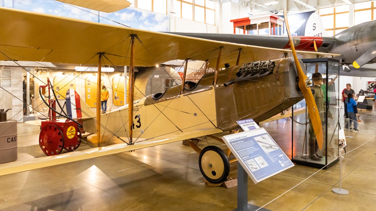 A WWI-era Curtiss Jenny biplane.