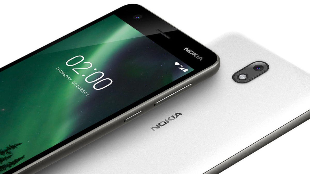 A shot of the front screen and back side of the Nokia 2