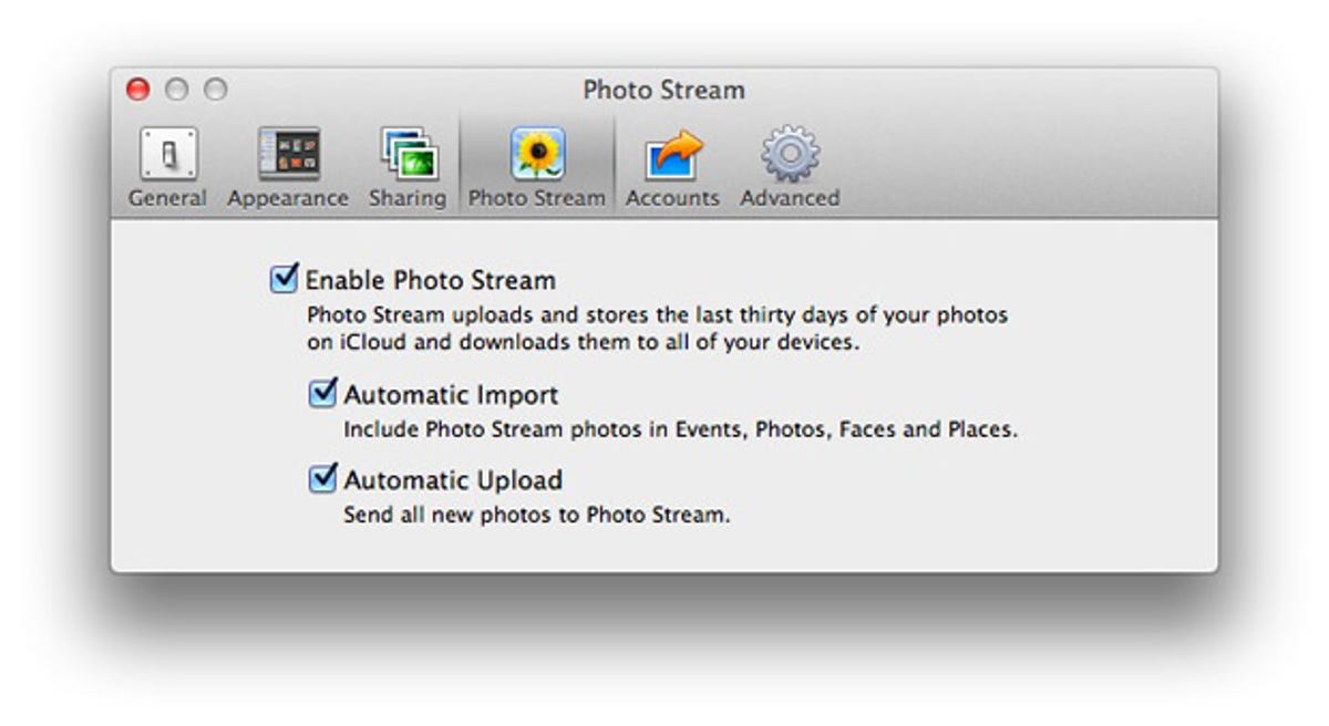 Enable photo stream on the Mac