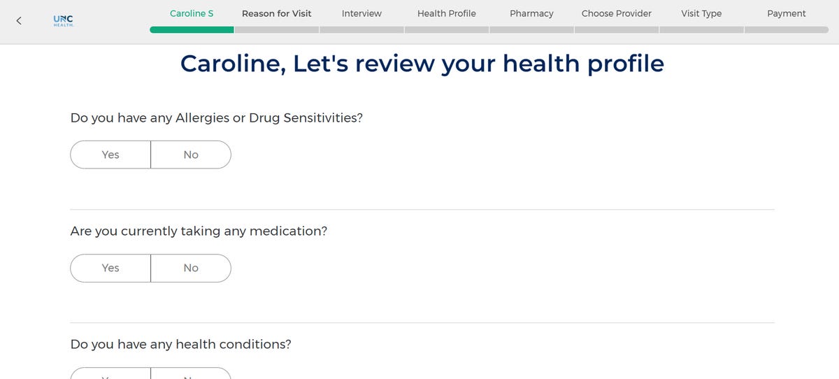 MDLive's health profile page