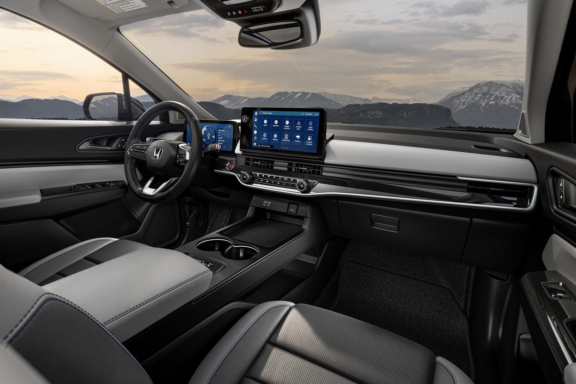 Prologue EV's interior with dual screen infotainment