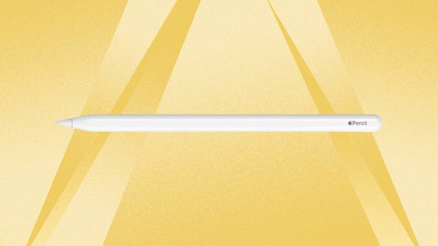 A white Apple Pencil stylus against a yellow background.