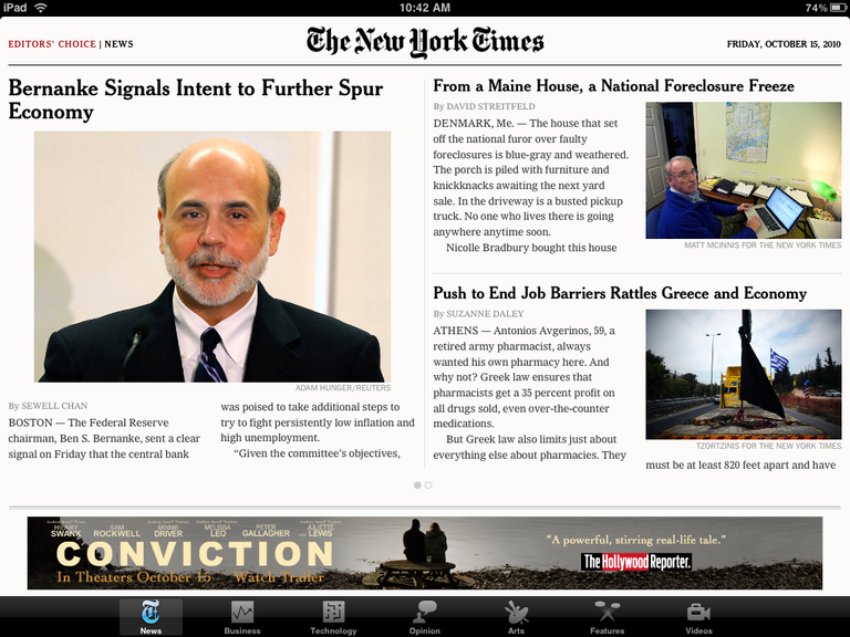NYTimes' previous app: the same, but fewer sections.