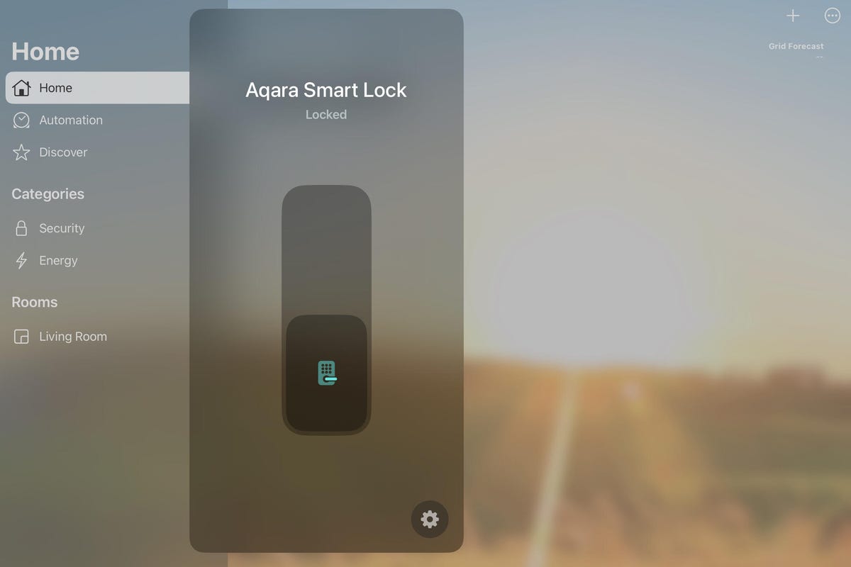 The Aqara smart lock control in Apple Home.