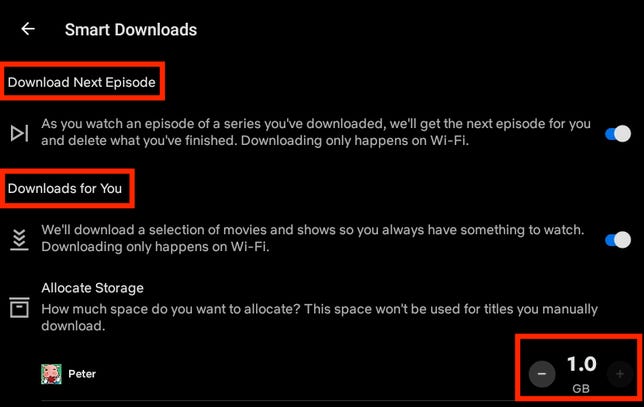 Netflix Smart Downloads Settings on Android