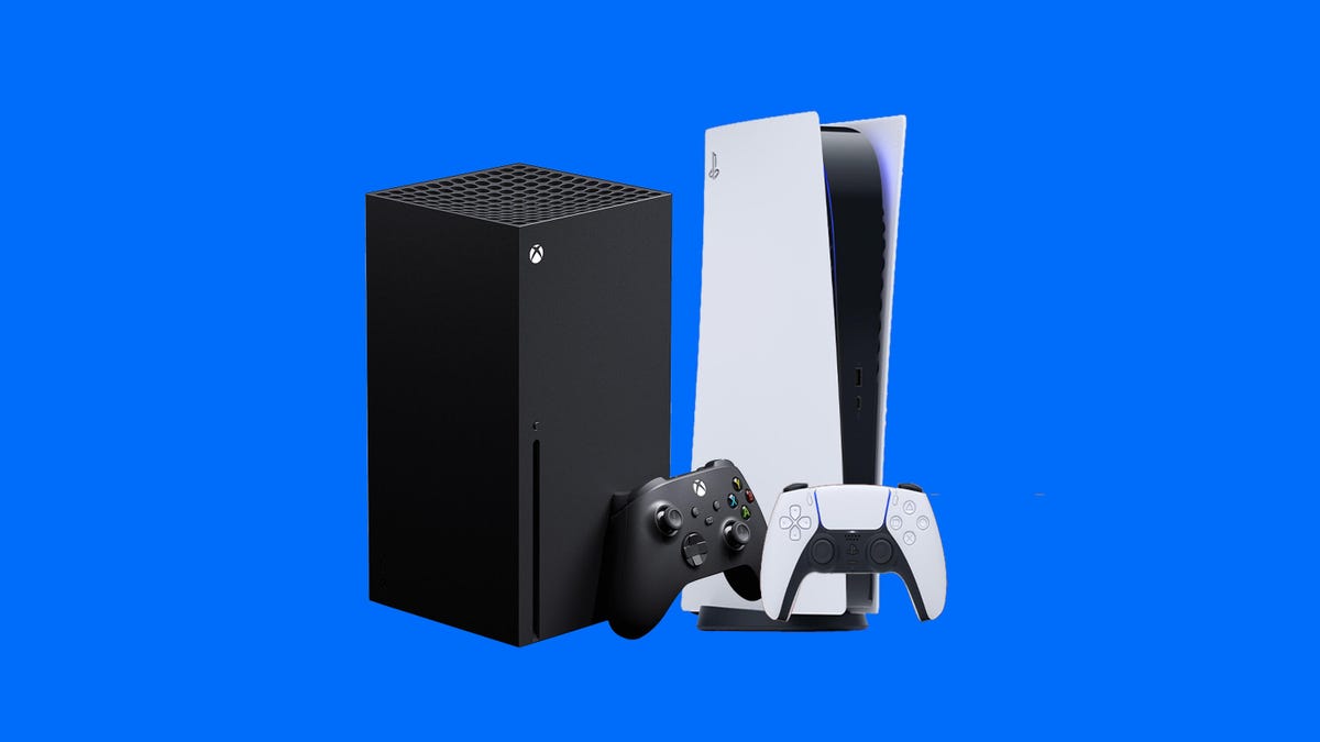 Xbox Series X and PlayStation 5 with controllers