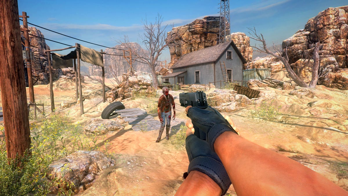 A first-person view screenshot from the Arizona Sunshine video game