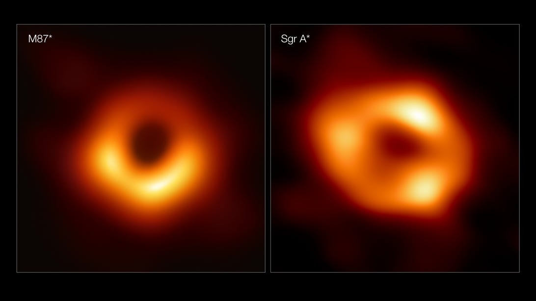 Two black hole photos, side by side