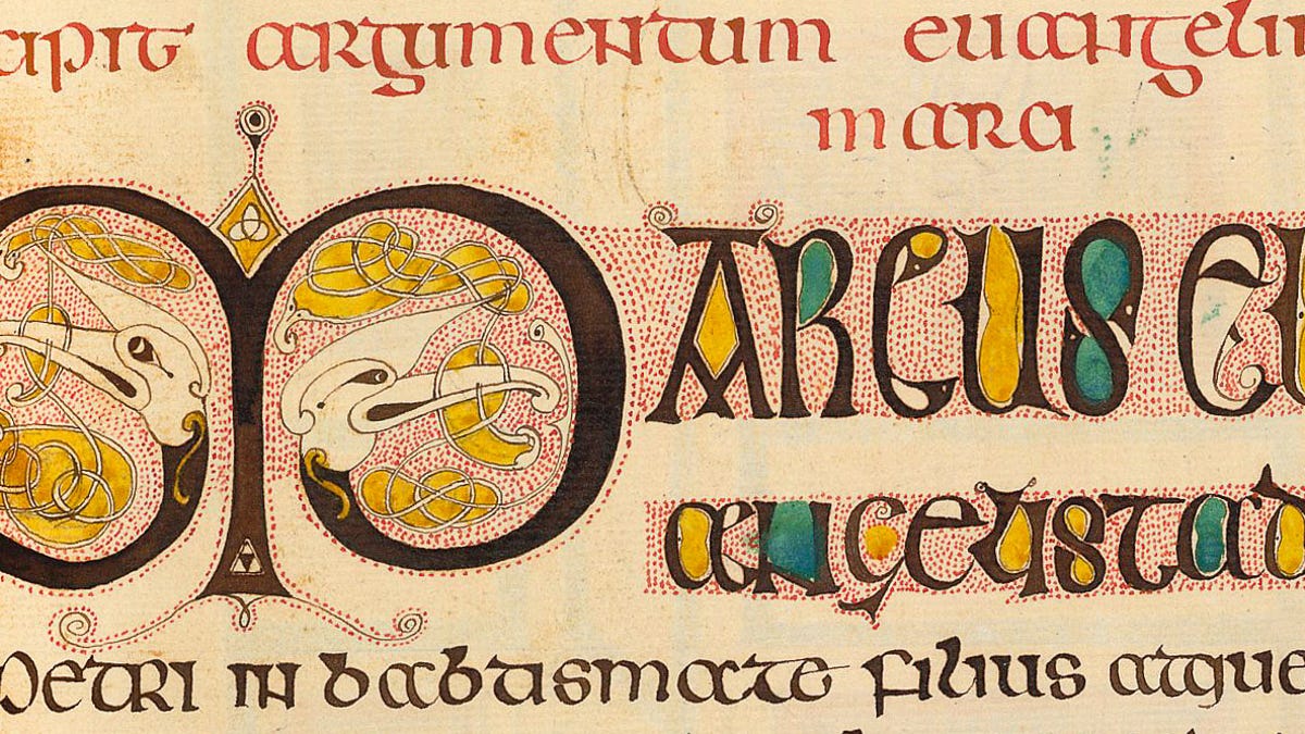 M is for Marcus: a detail from an illuminated manuscript in the British Library.