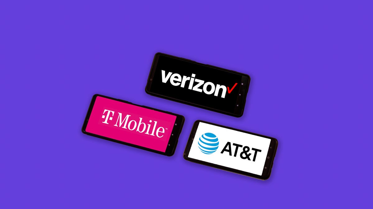 Verizon, T-Mobile, and AT&T logos on phones