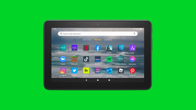 Amazon Fire 7 tablet displaying home screen of app icons