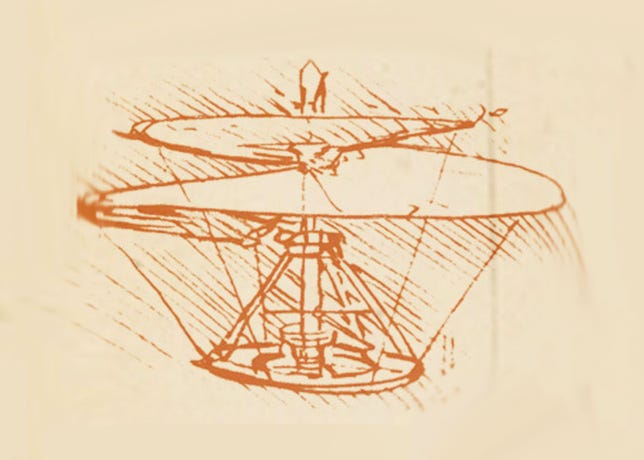 Artist and inventor Leonardo da Vinci drew this aerial screw design in the late 1480s.