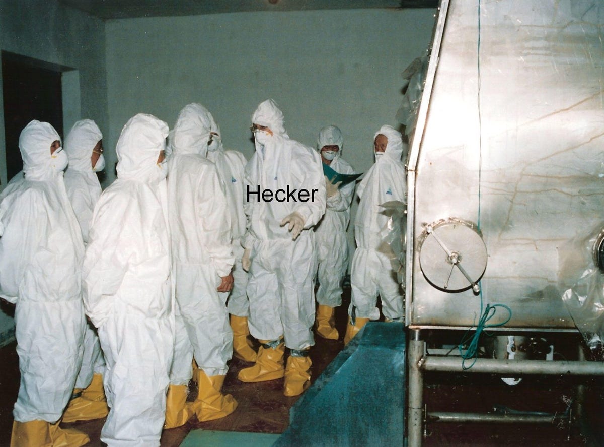 Siegfried Hecker, center, visits the plutonium facility at North Korea's Yongbyon nuclear research center in 2007.