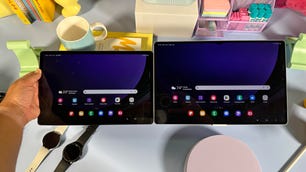 Two Samsung Galaxy Tab S9 tablets side by side on a table, two different sizes