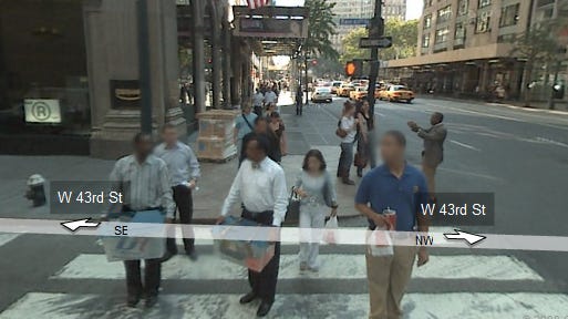 Google Street View now blurs some faces in Manhattan.