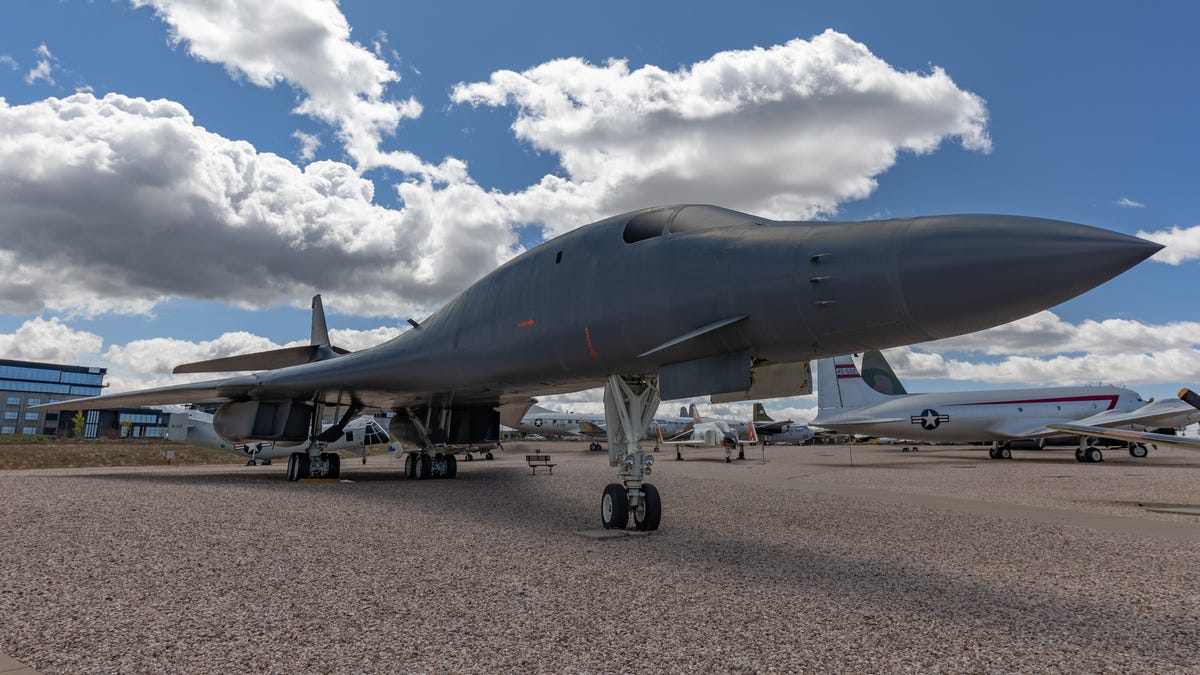 The B-1 Lancer bomber from the front.