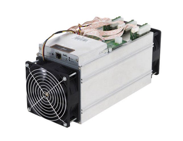 Cryptocurrency mining computers like this Antminer S9 from Bitmain may look modest, but when stacked by the thousands provide immense horsepower to make today's blockchains work.