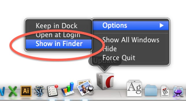 Dock contextual menu in OS X