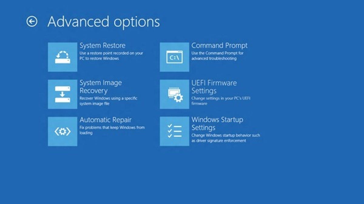Windows 8 'Advanced options' screen.