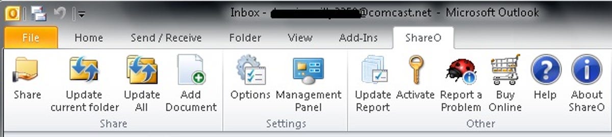 ShareO options in Outlook 2010
