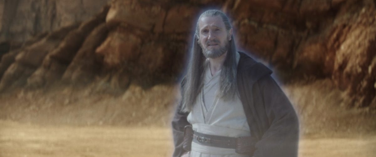 Qui-Gon Jinn appears as a spectral Force ghost in Obi-Wan Kenobi