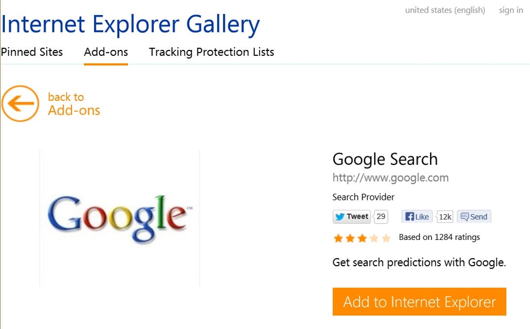 Internet Explorer 10 add-ons: search providers