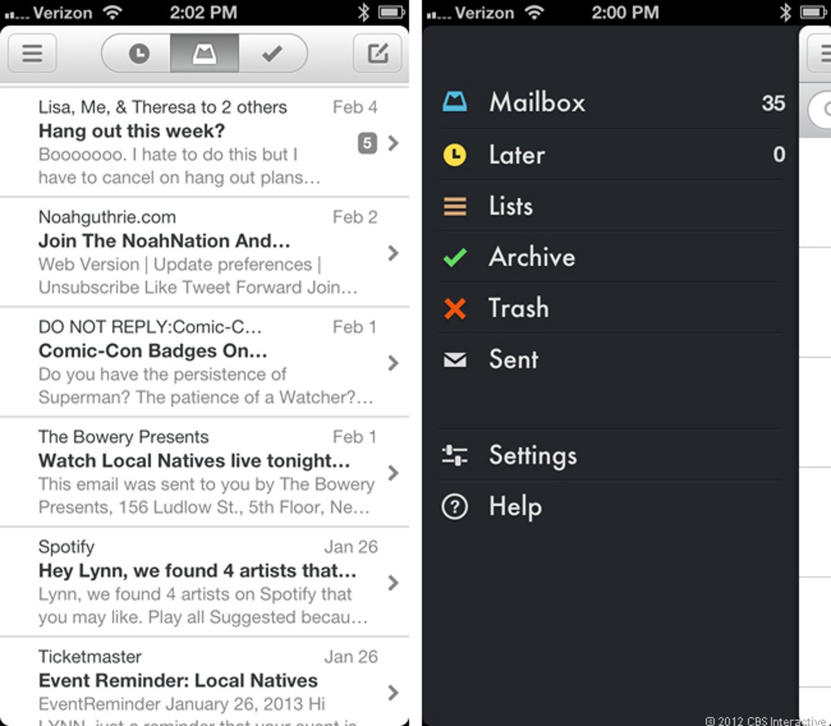 Mailbox (iOS) - basic interface