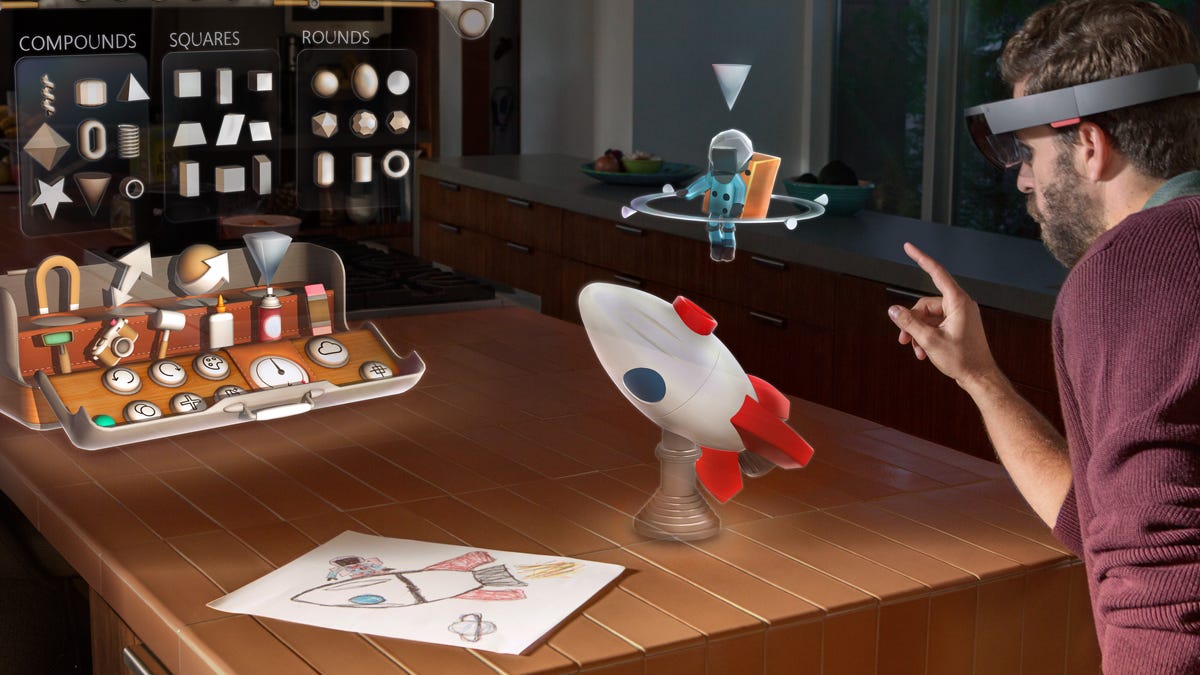 Microsoft's HoloStudio design software combines a virtual 3D world with the real world.