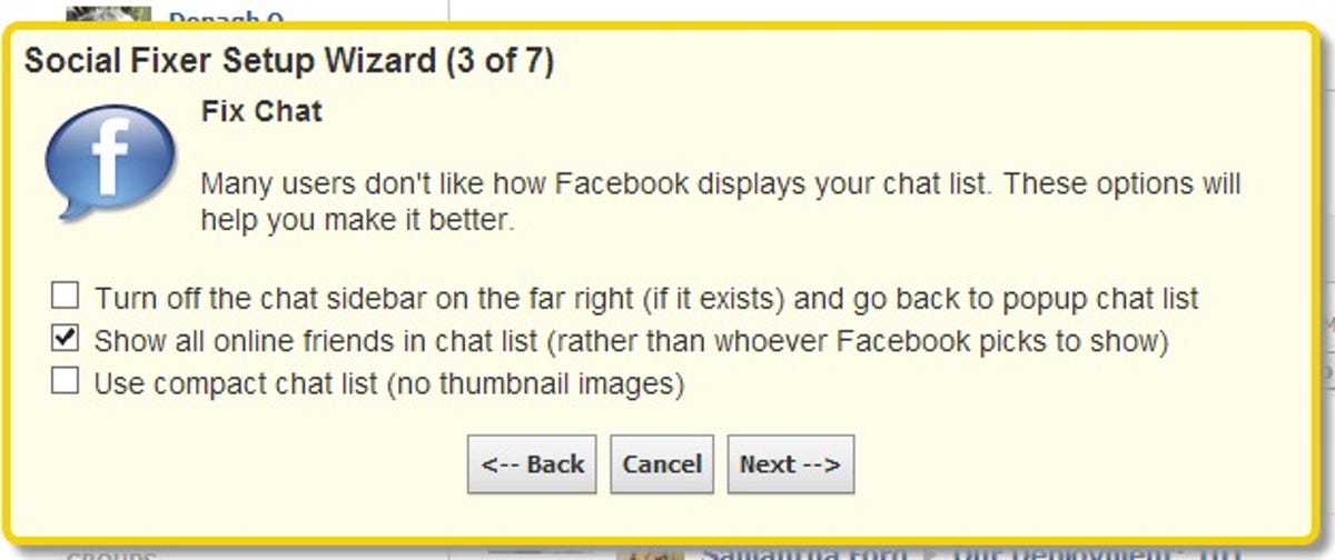 Social Fixer's Facebook chat-list display options