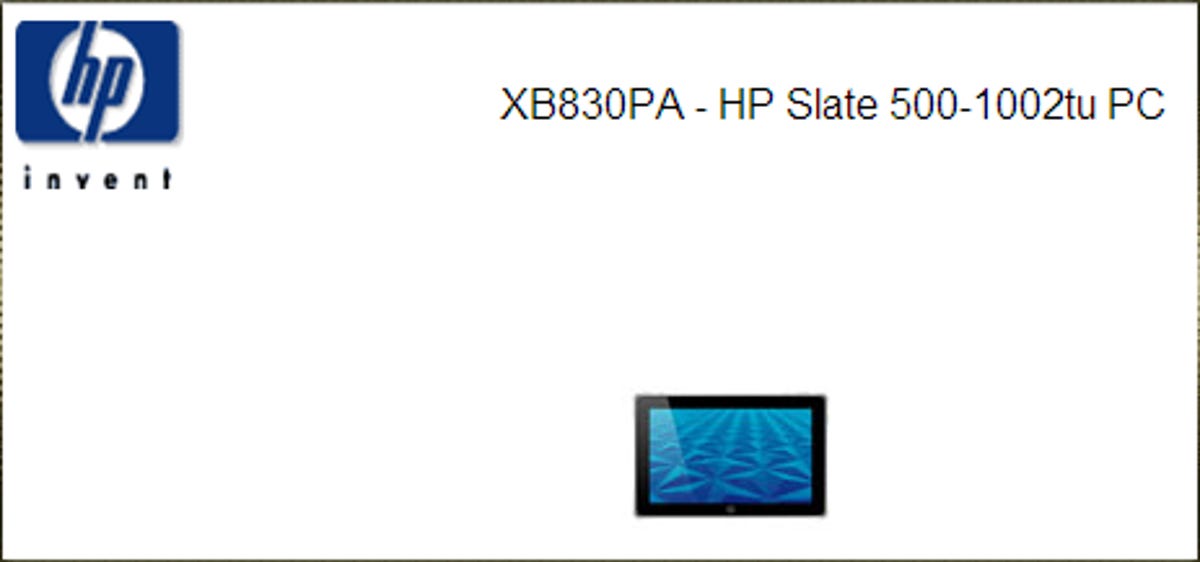 HP Web page touts its slate tablet.