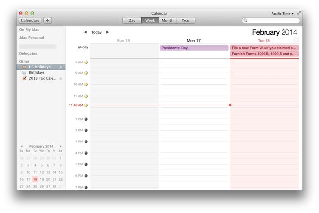 Calendar in OS X showing only three days