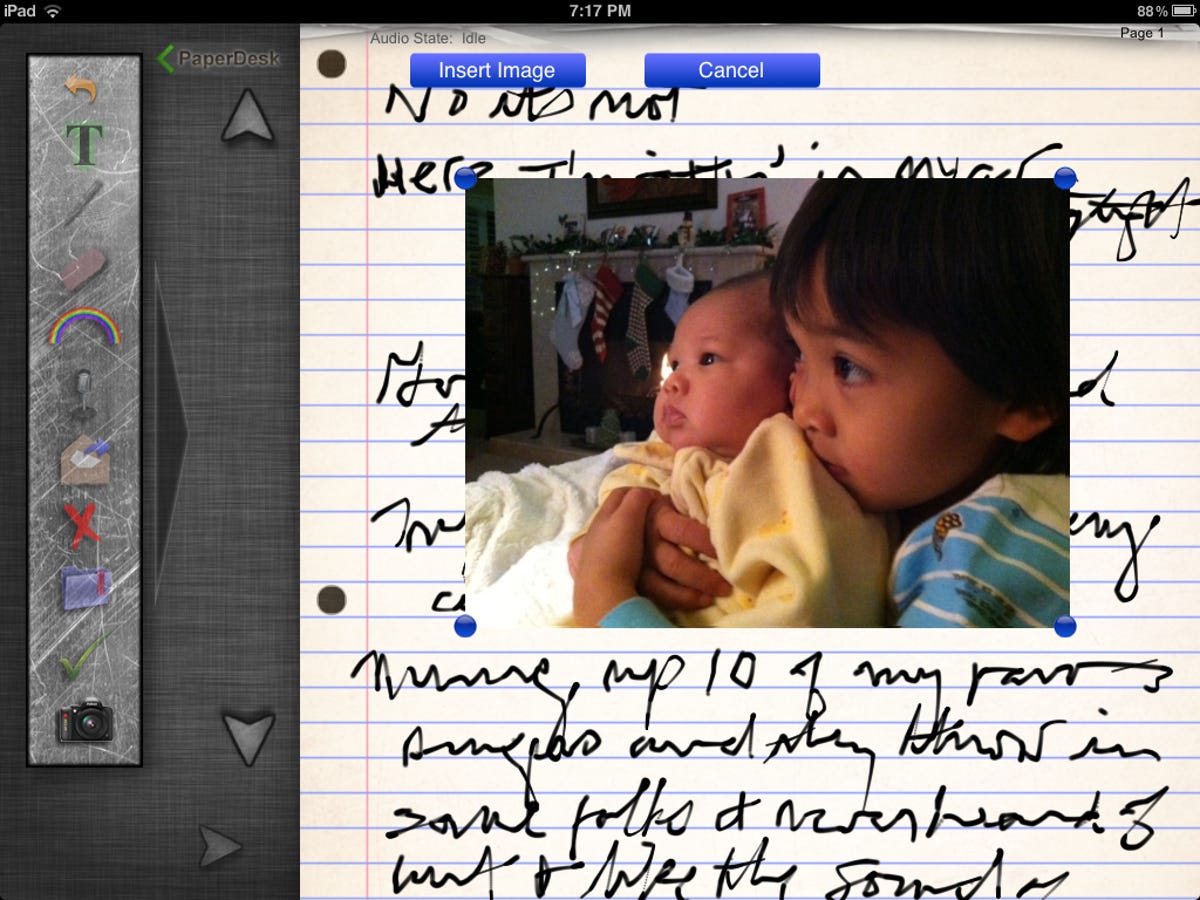 PaperDesk Lite note-taking app in landscape mode on an iPad