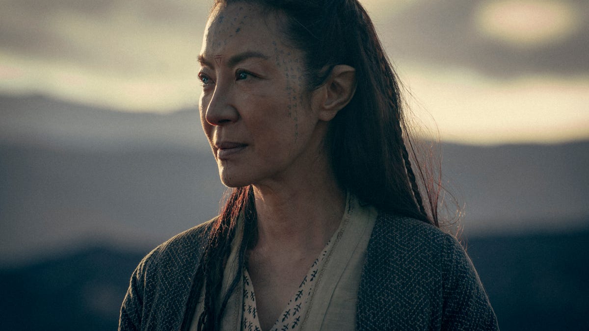 Michelle Yeoh gazes at something off-camera in The Witcher: Blood Origin