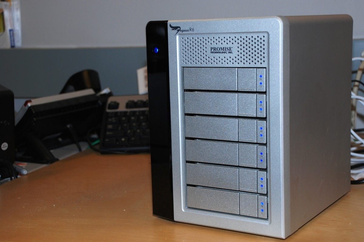 The first Thunderbolt-enabled storage device, the Pegasus R6 from Promise Technology.