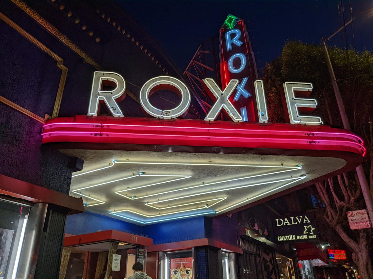 The marques for the Roxie movie theater