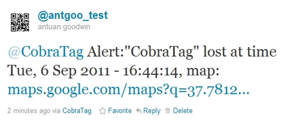 Cobra Tag example tweet