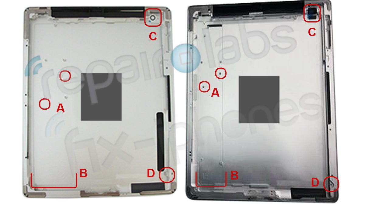 iPad 2 and iPad 3 housings, shown side by side.