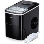 Black ice maker with ice in a scoop