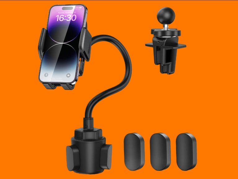 The Tecknet cup phone holder has a flexible gooseneck