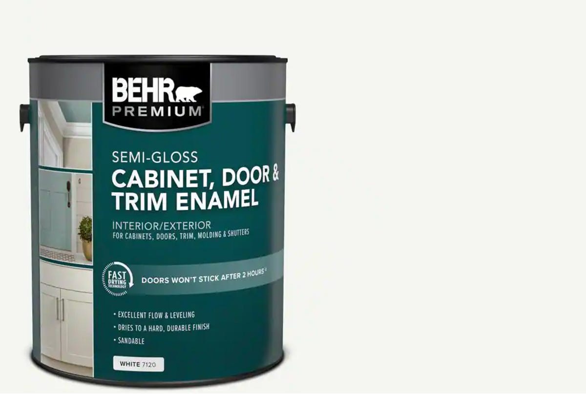 Can of Behr silk gloss paint