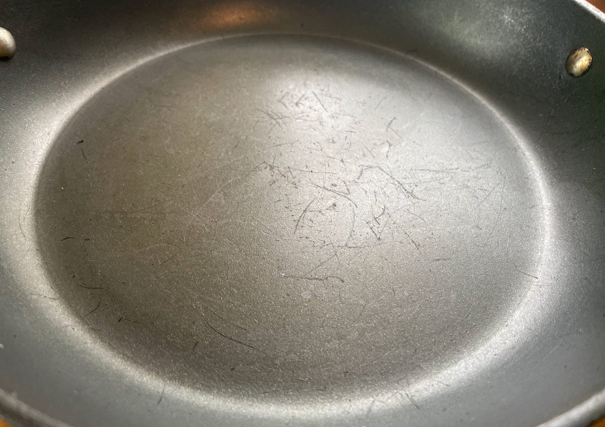 closeup of nonstick surface showing wear