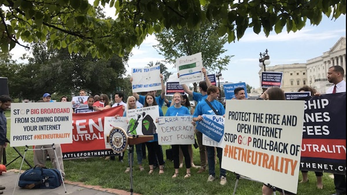 Net neutrality advocates rally at the US Capitol this past July.