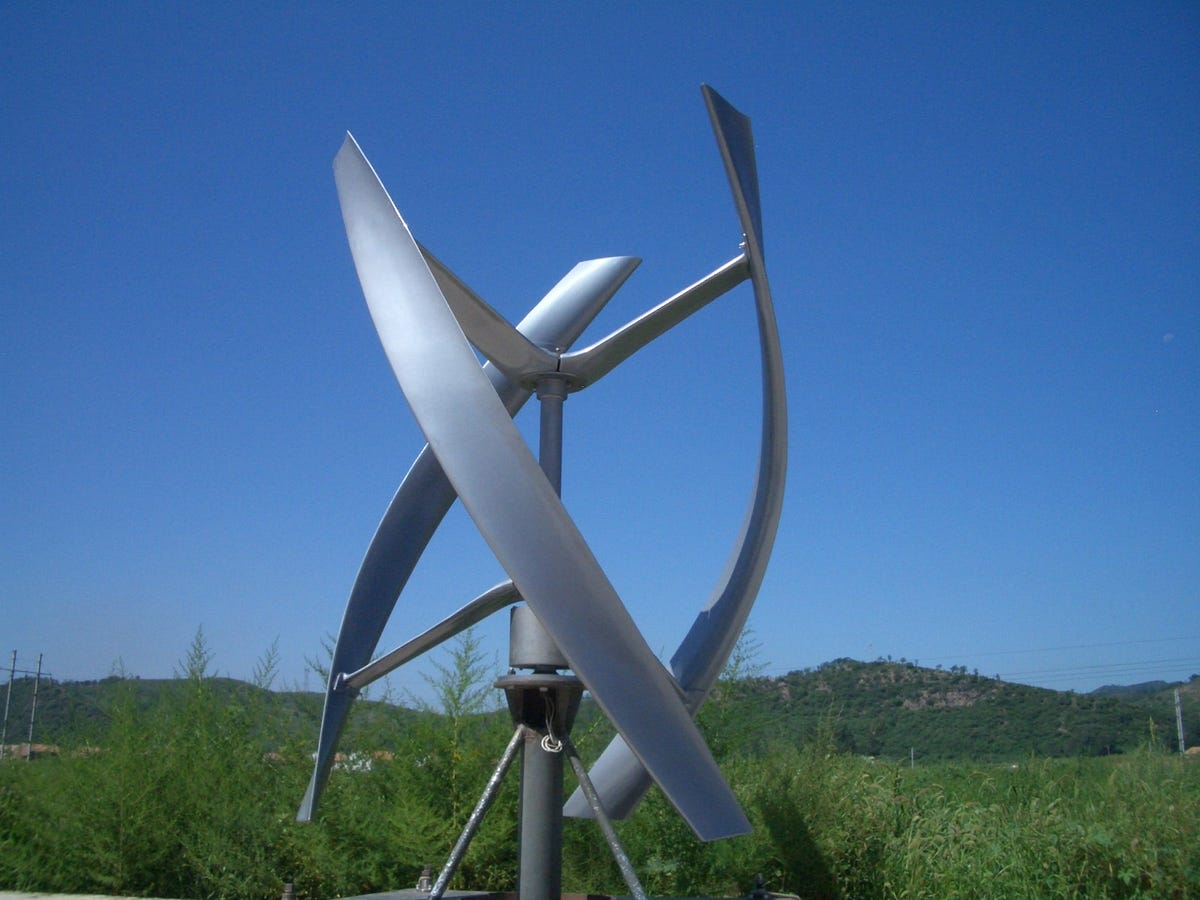 A one-kilowatt wind turbine designed to offset a house or business' electricity use.