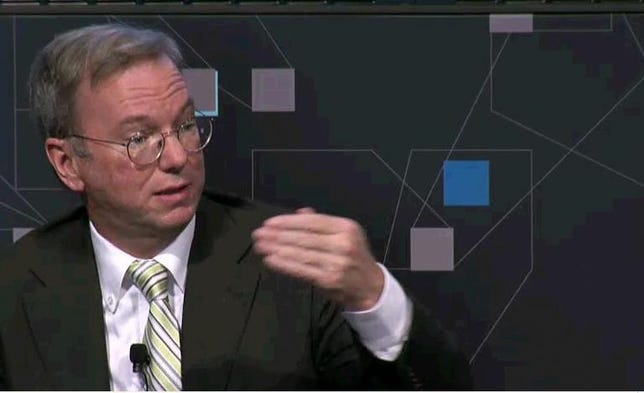 Google CEO Eric Schmidt answering a question at the MIT Media Lab's 25th anniversary celebration.